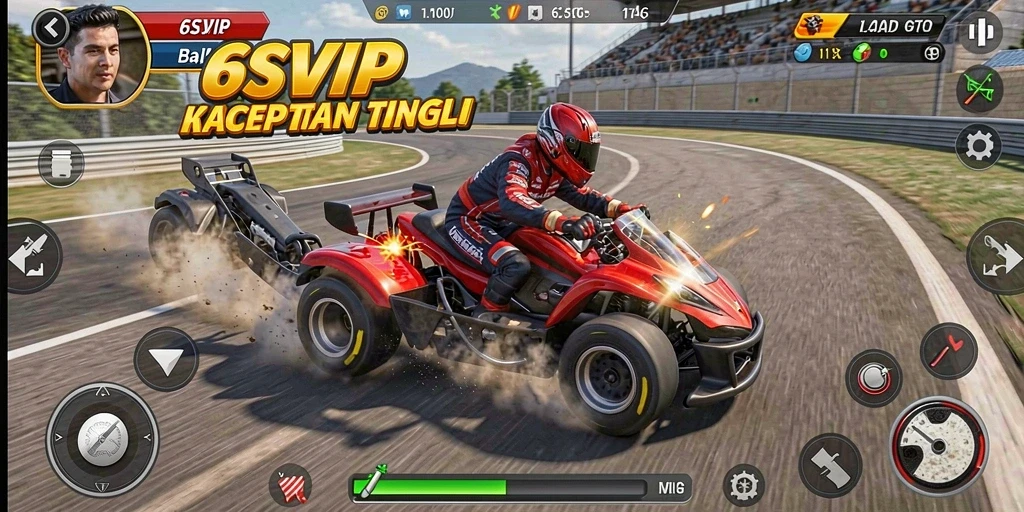 Menampilkan aksi balapan seru dan mobil kencang.