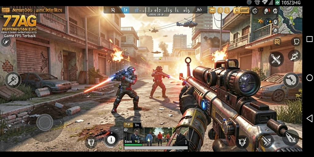 Tampilan gameplay FPS yang seru dan menegangkan di 77AG.