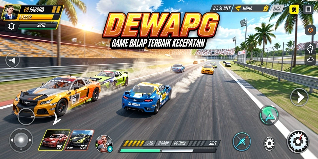 Tampilan utama gameplay DEWAPG menunjukkan aksi balap yang seru.