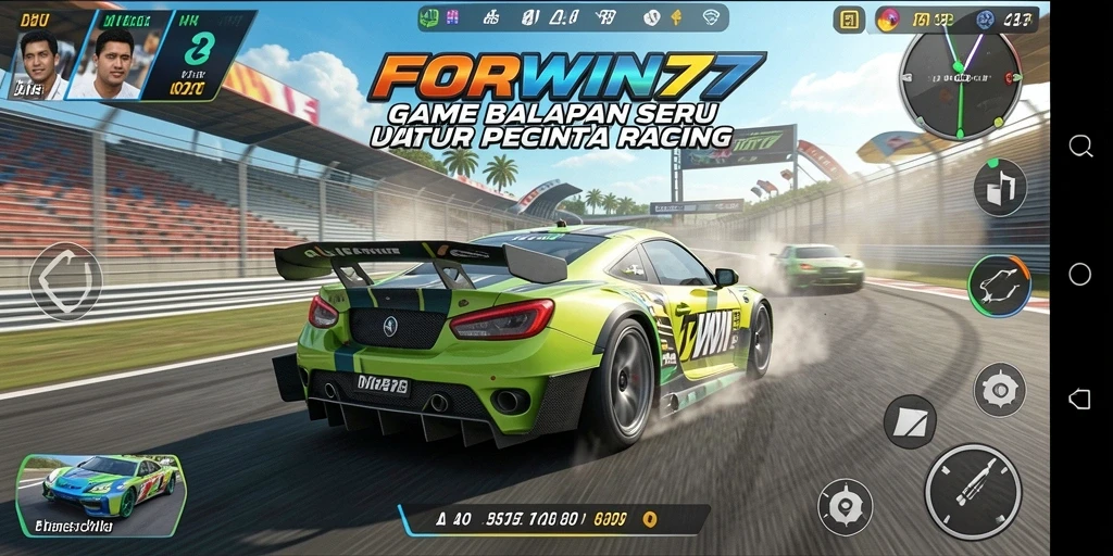 Tampilan gameplay FORWIN77 yang penuh aksi dan kecepatan.
