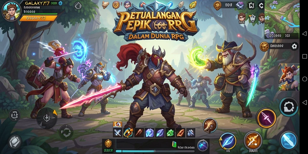 Tangkapan layar gameplay GALAXY77 yang menampilkan pertarungan seru dalam dunia RPG.