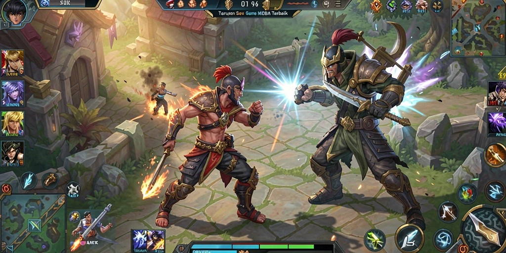 Screenshot gameplay HOKIARENA yang menampilkan pertarungan intens.