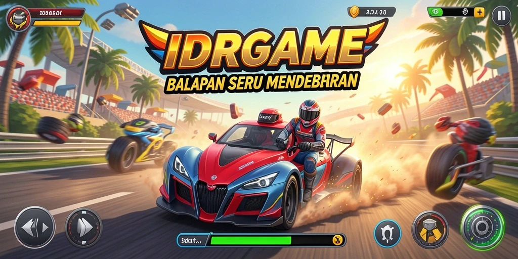 Tampilan balapan seru di IDRGAME dengan kendaraan cepat.