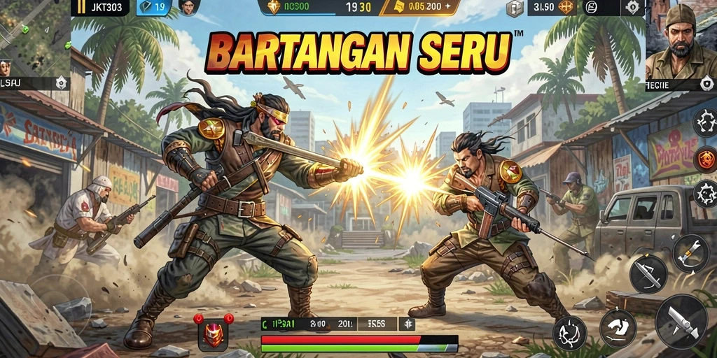 Screenshot menampilkan aksi intens dalam permainan Battle Royale.