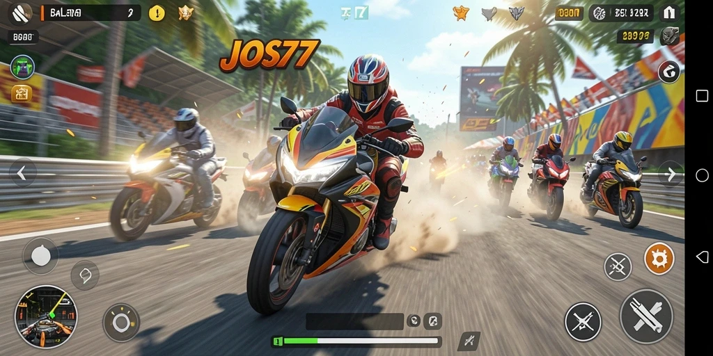 Tampilan gameplay JOS77 dengan aksi balapan motor yang mendebarkan.