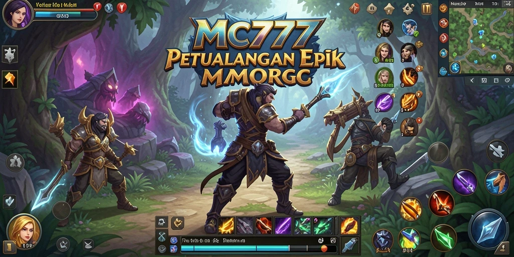 Screenshot utama MC777 menunjukkan karakter beraksi dalam dunia MMORPG yang hidup.