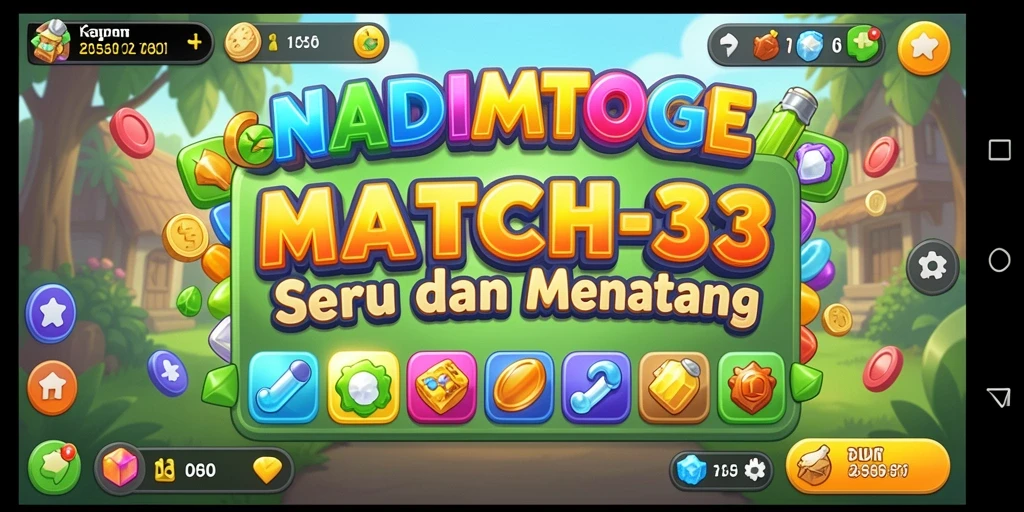 Tampilan gameplay seru di NADIMTOGEL dengan elemen Match-3 yang menarik.