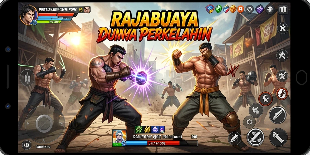 Screenshot gameplay RAJABUAYA yang mendebarkan saat pertarungan berlangsung.
