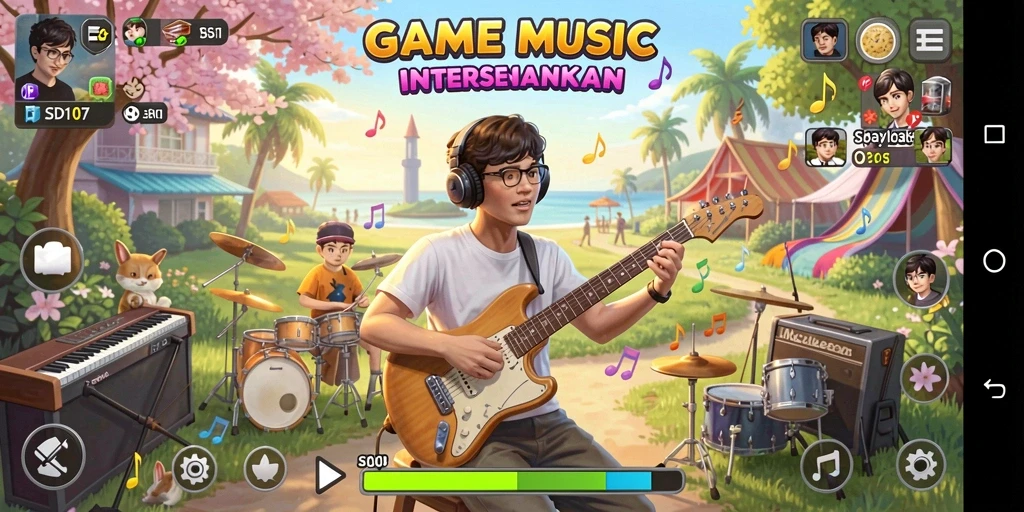 Tampilan gameplay interaktif SD107 yang penuh warna dan dinamis.